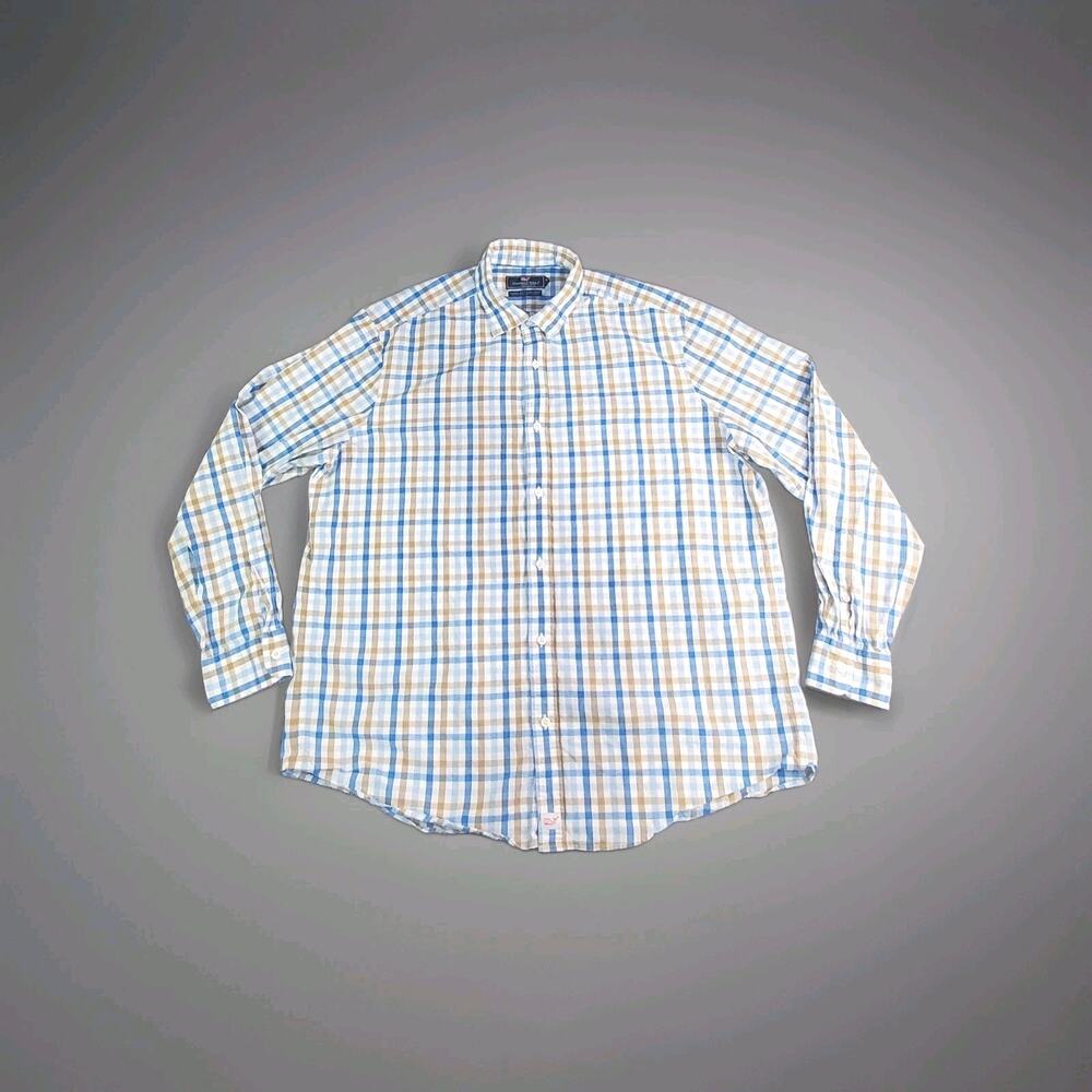 Vineyard Vines Sz XL Classic Fit Cooper Men Blue Brown Long Sleeve Button Up 28